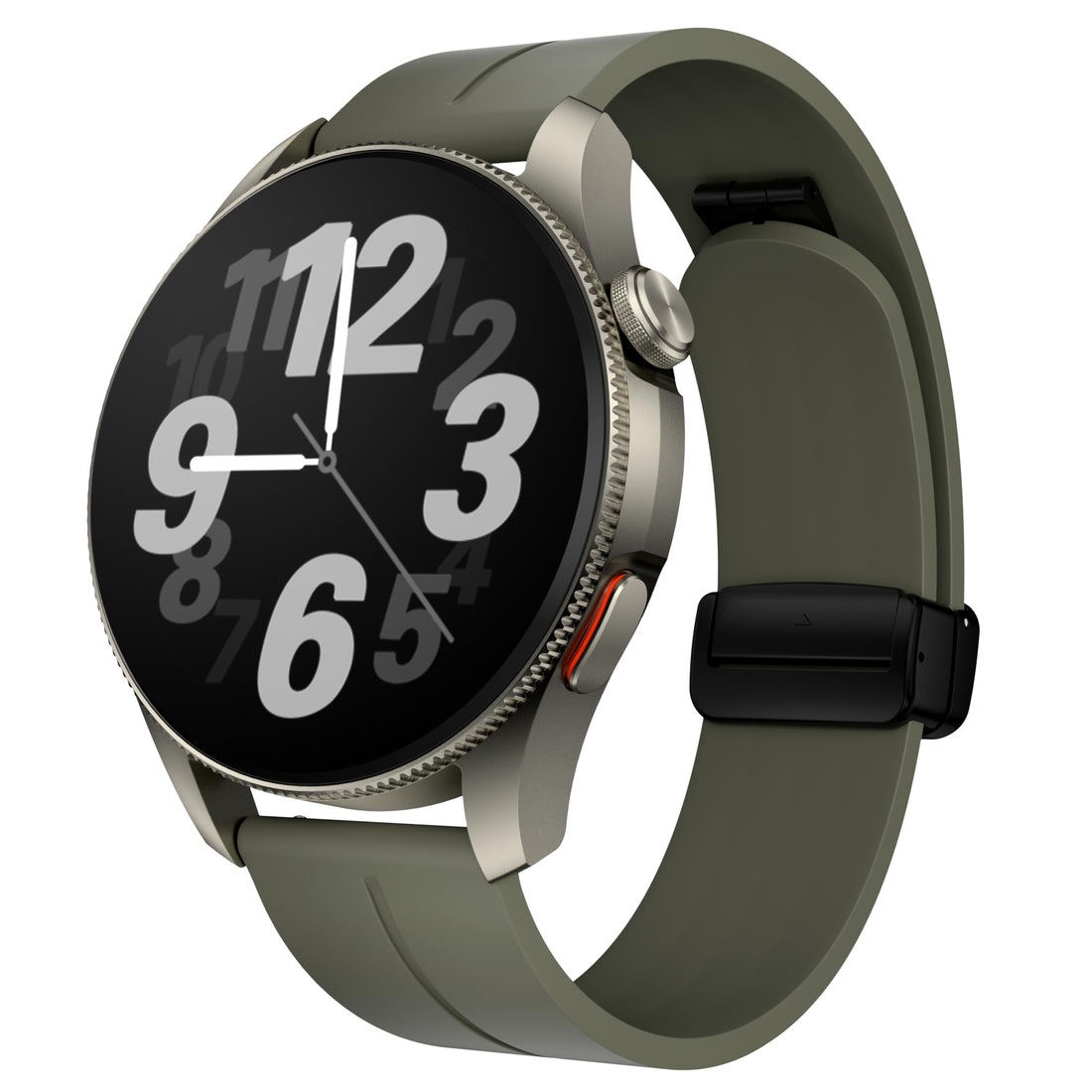Outbox Elegance OB12 Smart Watch, 1.43" AMOLED Display, Green Band, Silver Case with Extra Unique Color Fabric Strap