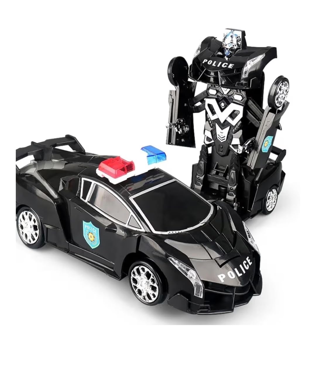 2 in 1 Transformer Robot Police Car, Transforming Car into Robot Toy, Light Up All Flashlights and Music, Cultivate Child's Intelligence Imagination, Feel Safe.