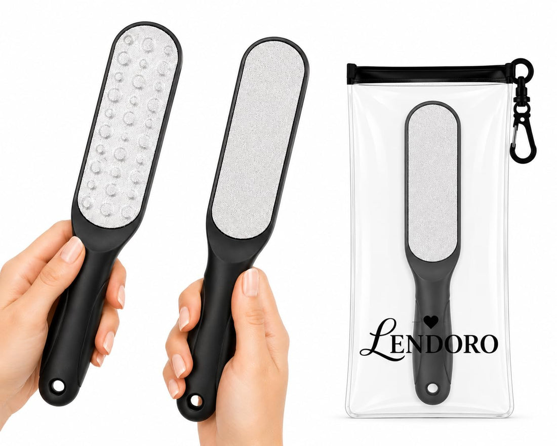 LENDORO Foot File, Dual Surface, Stainless Steel Coarse Side, Micro-Abrasive Fine Side, Ergonomic Non-Slip Handle, Reusable (Random Color)