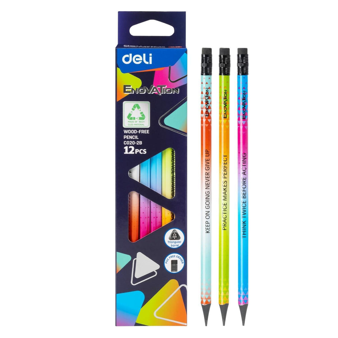 Deli EC020-2B Pastel Macaron HB Pencil Set 12-Pieces, Multicolor