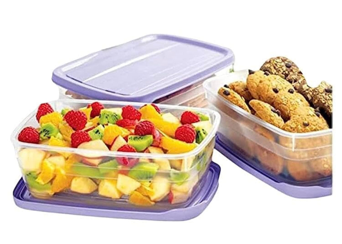 Plast food container with lid refrigerator, dishwasher and microwave safe set of 3-1.2 lit - multicolor