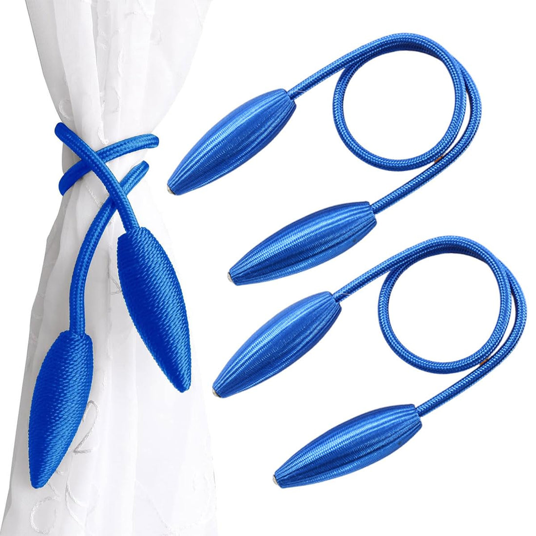 ECVV 2PCS Curtain Tiebacks Clips Decorative Window Drape Twist Tie Backs Curtain Holders for Living Room Home Window Drapery (Blue)
