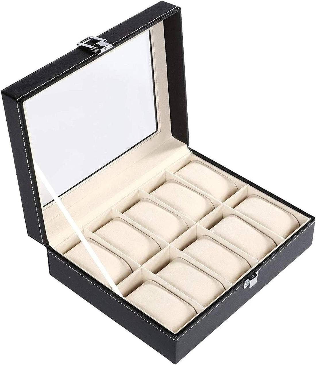 Watch Box Organizer 10 Slots PU Leather Watch Box with Lock for Men Women Birthday Father's Day Mother's Day Gift PU Leather Black
