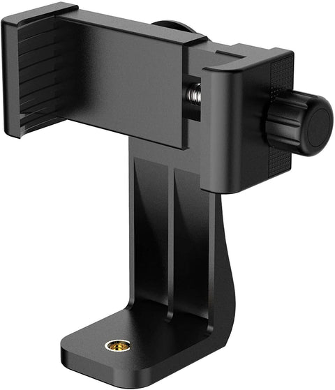 Quikprof 360° Degree Cell Phone Holder with Universal 1/4 Screw Adjustable Clamp Phone Tripod Mount Adapter Compatible with Smartphones & All Types of Tripods Monopods Selfie Sticks (Black)