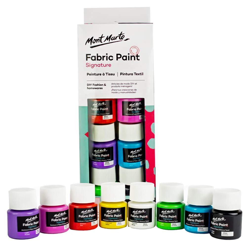Mont Marte Signature Fabric Paint, 8pc x 20ml (0.7oz), Suitable for DIY Fashion and Homewares