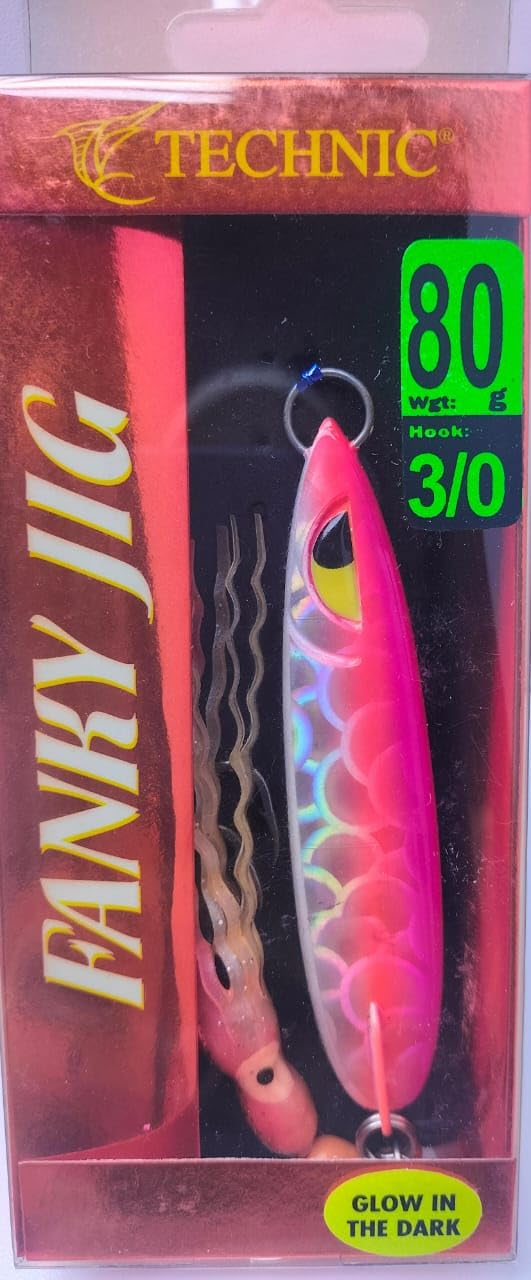 Funky Jig Fishing Hook Glow in The Dark Double Helper Fishing Hooks with Octopus 80g/Hawk Size 0/3 Pink