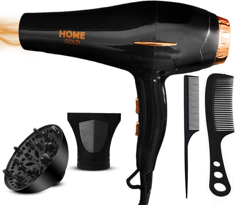 Home Gold Hair Dryer 3000 Watt With Multiple Heat And Speed Settings With Ionic Care And Overheat Protection - Black HG-699