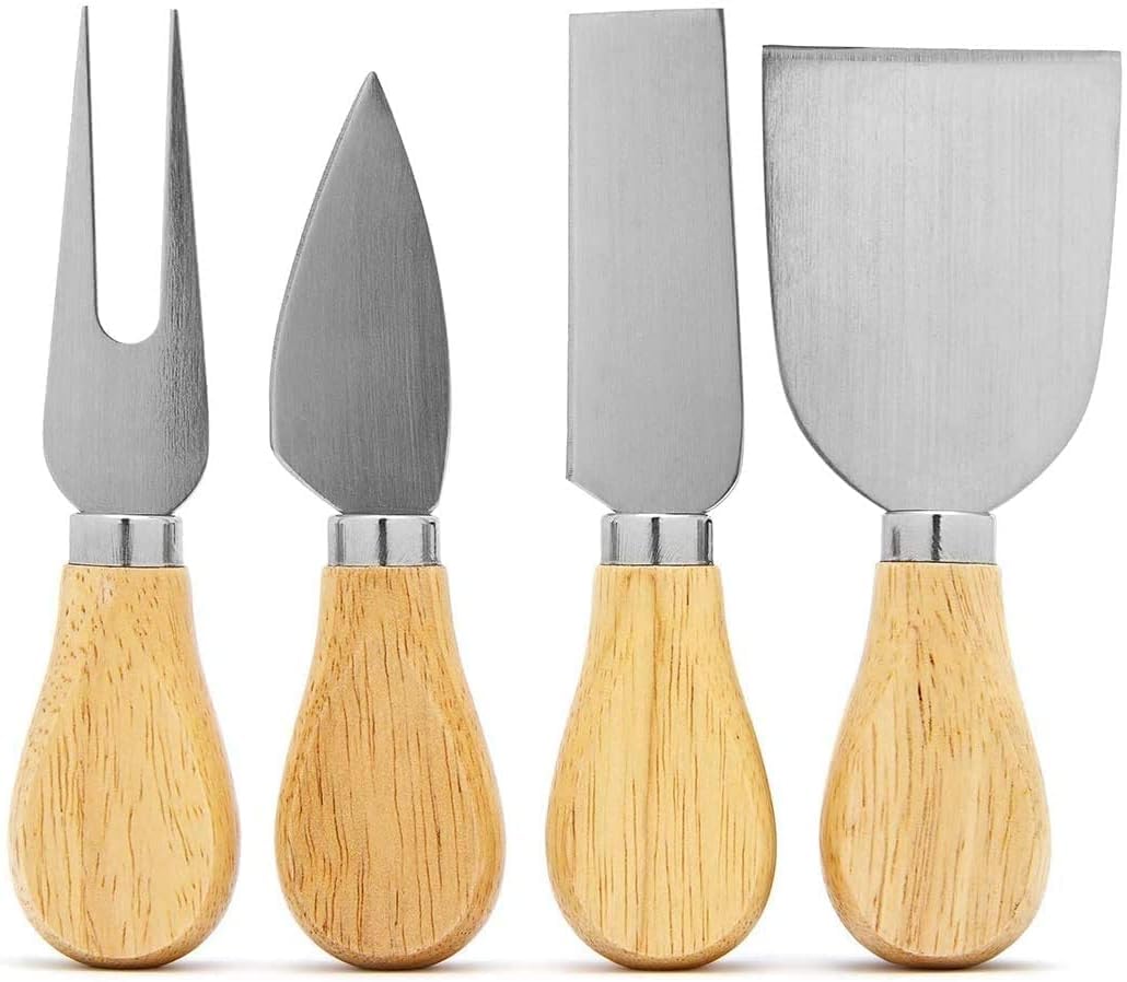 Next Store 4 Piece Cheese Knife Set with Bamboo Wood Handles and Stainless Steel Blades for Cutting and Serving Cheese with Elegance and High Quality for Events and Hospitality