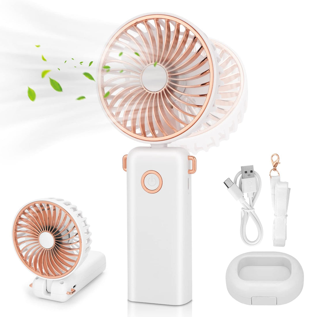 Handheld Fan, Portable Fan USB Rechargeable with 3 Speeds, Battery Operated Electric Powered Mini Fan Foldable Desktop Fans with Cellphone Stand Cooling Fan for Office Home Outdoor Traveling