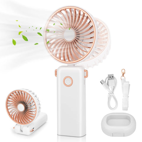 Handheld Fan, Portable Fan USB Rechargeable with 3 Speeds, Battery Operated Electric Powered Mini Fan Foldable Desktop Fans with Cellphone Stand Cooling Fan for Office Home Outdoor Traveling