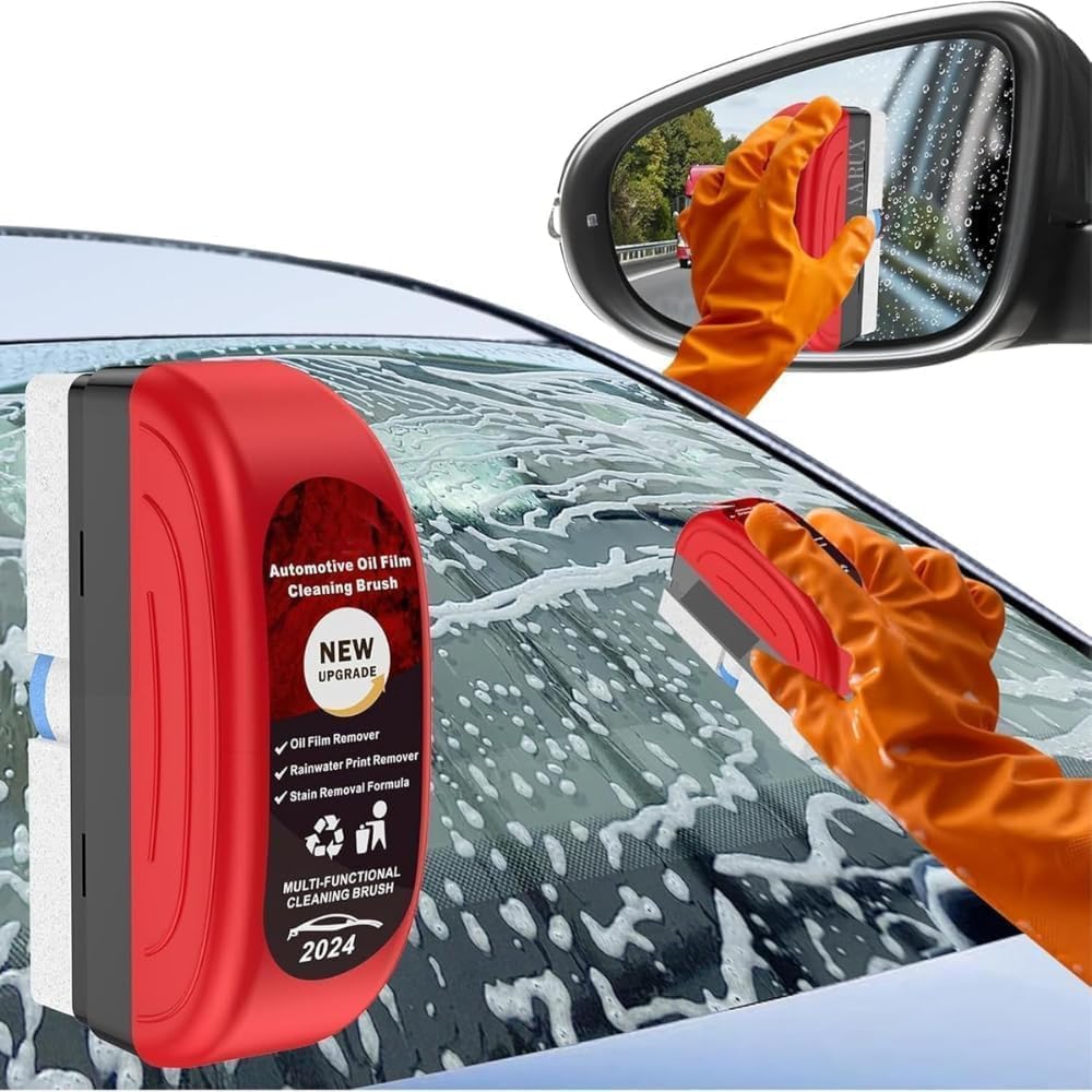 Automotive Oil Film Cleaning Brush, Glass Oil Film Remover with Hydrophobic, Anti-Fog & Rainproof, Streak-Free Windshield Cleaner & Multipurpose Cleaning Kit for Cars, Windows & Mirrors
