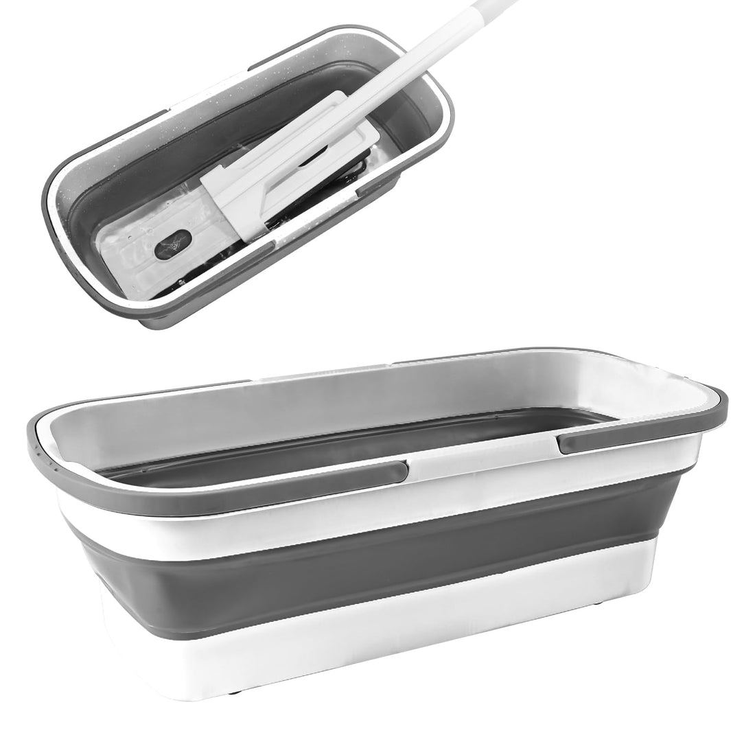 Large Flat Mop Cleaning Bucket, Flat Mop Bucket, Foldable Portable Mop Bucket, Foldable Cleaning Bucket with Handle, Capacity for Large Floor Surfaces (White)
