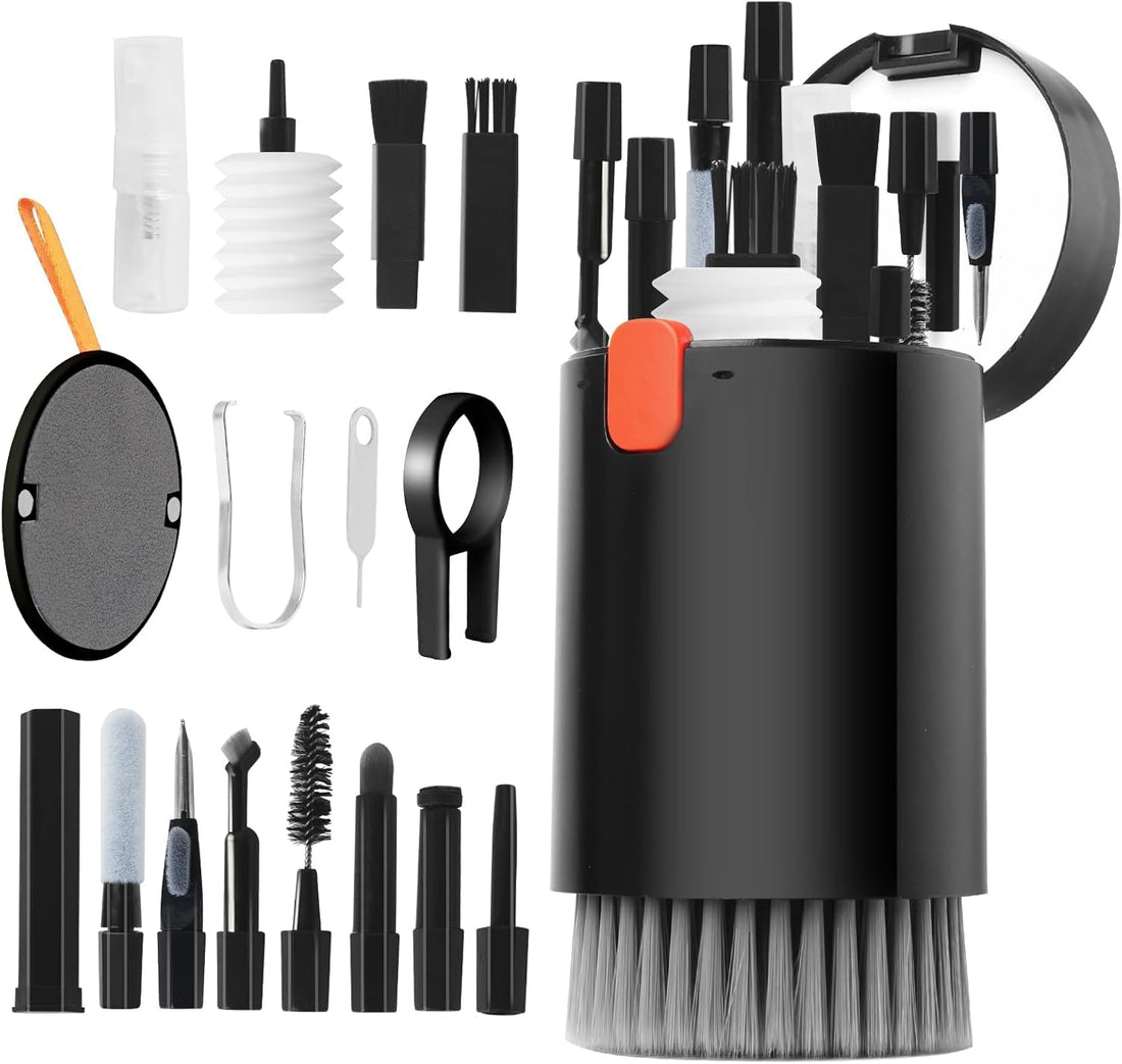 20 in 1 Multifunctional Cleaner Kit for Electronic Devices, Keyboard Cleaning Brush, Headphones Cleaner Kit for AirPods, Multi-Tool for Cleaning Laptop, Keyboard, Earbuds, Camera, Cellphones (Black)