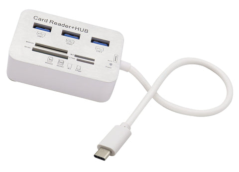 USB Type C 3.0/3.1 Card Reade Adapter Type-c to 3 Port USB 3.0 Hub with Card Reader MSDUO SD(HC) M2 TF(Flash) Multi-in-1 Memory Adapter Cable[0.3m/1ft](White/Type-c)