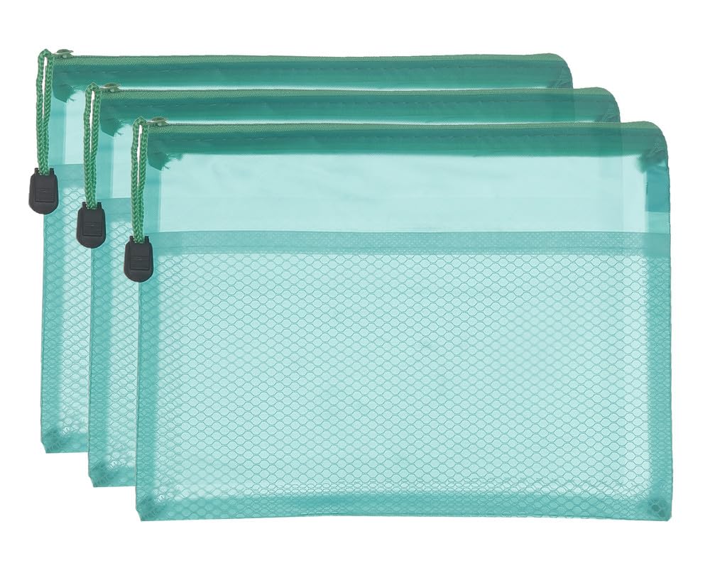 3A MS1005-A4 Plastic Zipper File 24 * 34 cm Pack Of 3 Pieces - Green