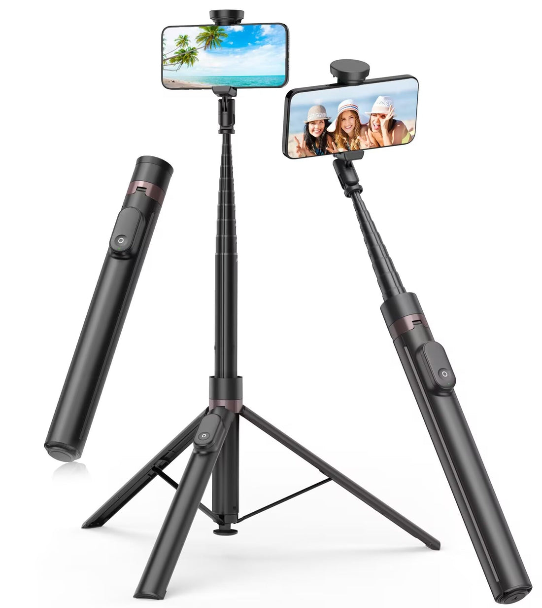 TONEOF 66" Automatic Tripod,Auto-Open Phone Tripod Stand with Magnetic Rechargable Remote,Selfie Stick Tripod 360° Vertical & Horizontal Rotatable,Stable Travel Tripod for iPhone/Android(Black)