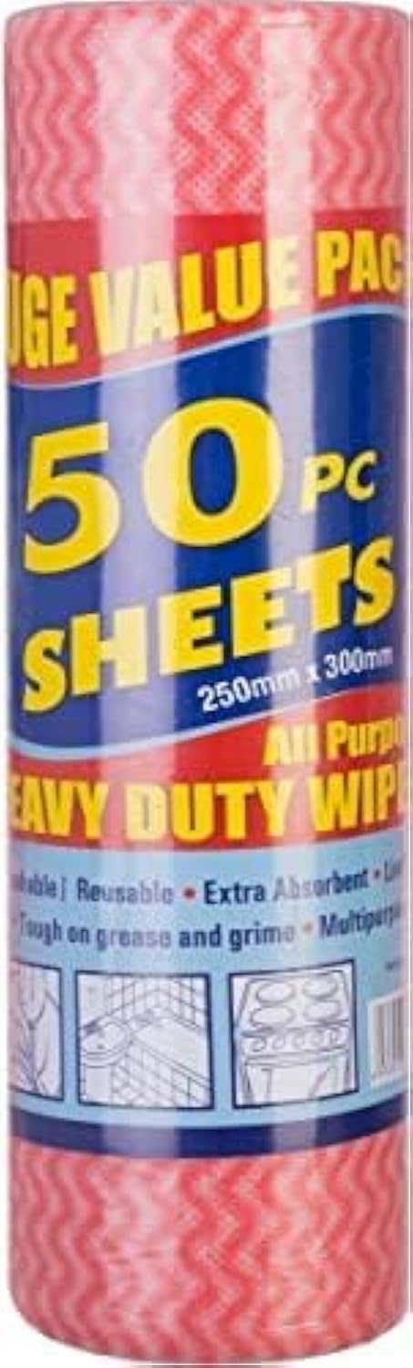 Hanso Heavy Duty Reusable Wipes - Extra Absorbent, Lint Free, Tough on Grease and Grime, 50pcs (Pink)