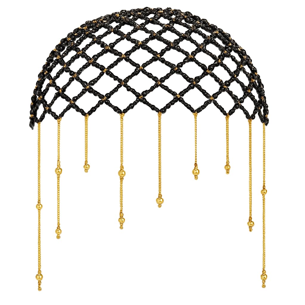 Handcrafted Beaded Head Chain, Gold-Tone with Dangling Accents, Boho Festival Headpiece