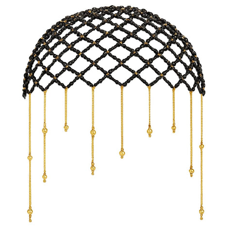Handcrafted Beaded Head Chain, Gold-Tone with Dangling Accents, Boho Festival Headpiece