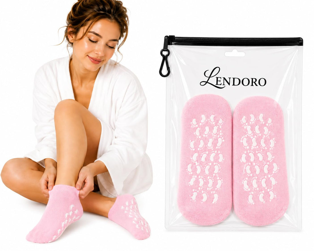 LENDORO Silicon Gel Socks for Dry Cracked Heels, Moisturising with Jojoba, Lavender (Random Color)