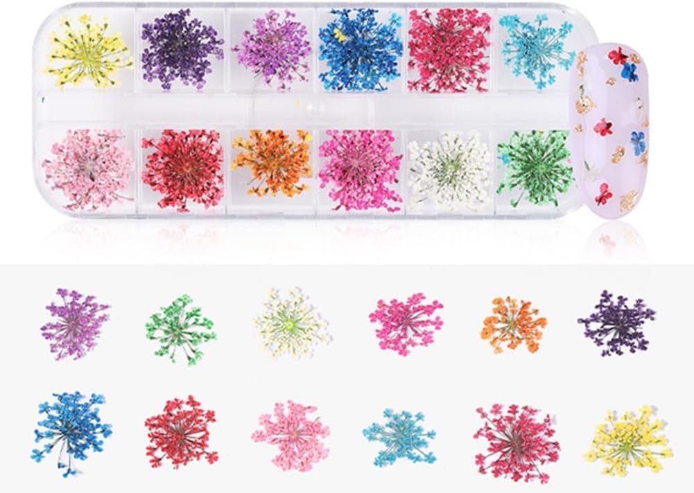 12 Colours Natural Nails Dry Flowers Decor Manicure Sunflower Sticker Nail Art DIY Tool Supplies