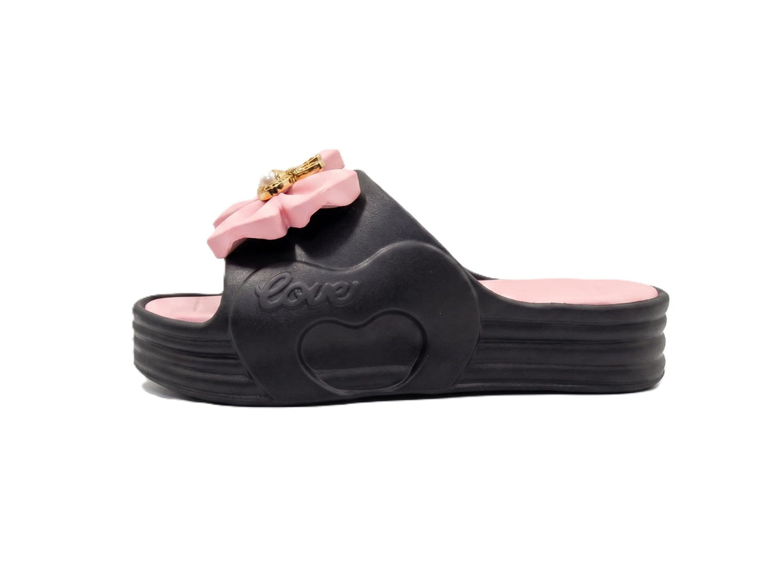 Project Z Women's Slipper "Faraha" Pure EVA High Sole - Ultra Comfortable Medical Women's Slippers with Rose and Gold Accessory - Home and Beach [Fuchsia/Brown/Pink]