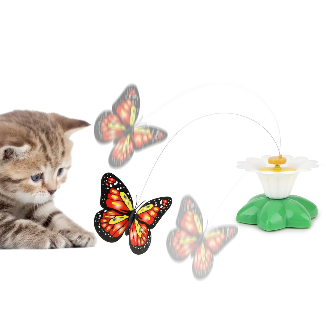 Hypeety Interactive Cat Toys Funny Electric Rotating Butterfly Steel Wire Pet Cat Kitten Teaser Toy for Indoor Cats (Color Random, Without Batteries)