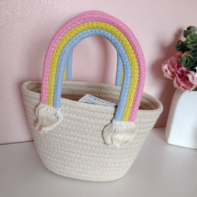 Rainbow Beach Bag Shoulder Handbag - Hand Woven Sandproof Travel Bags Accessories for Beach Vacation Party