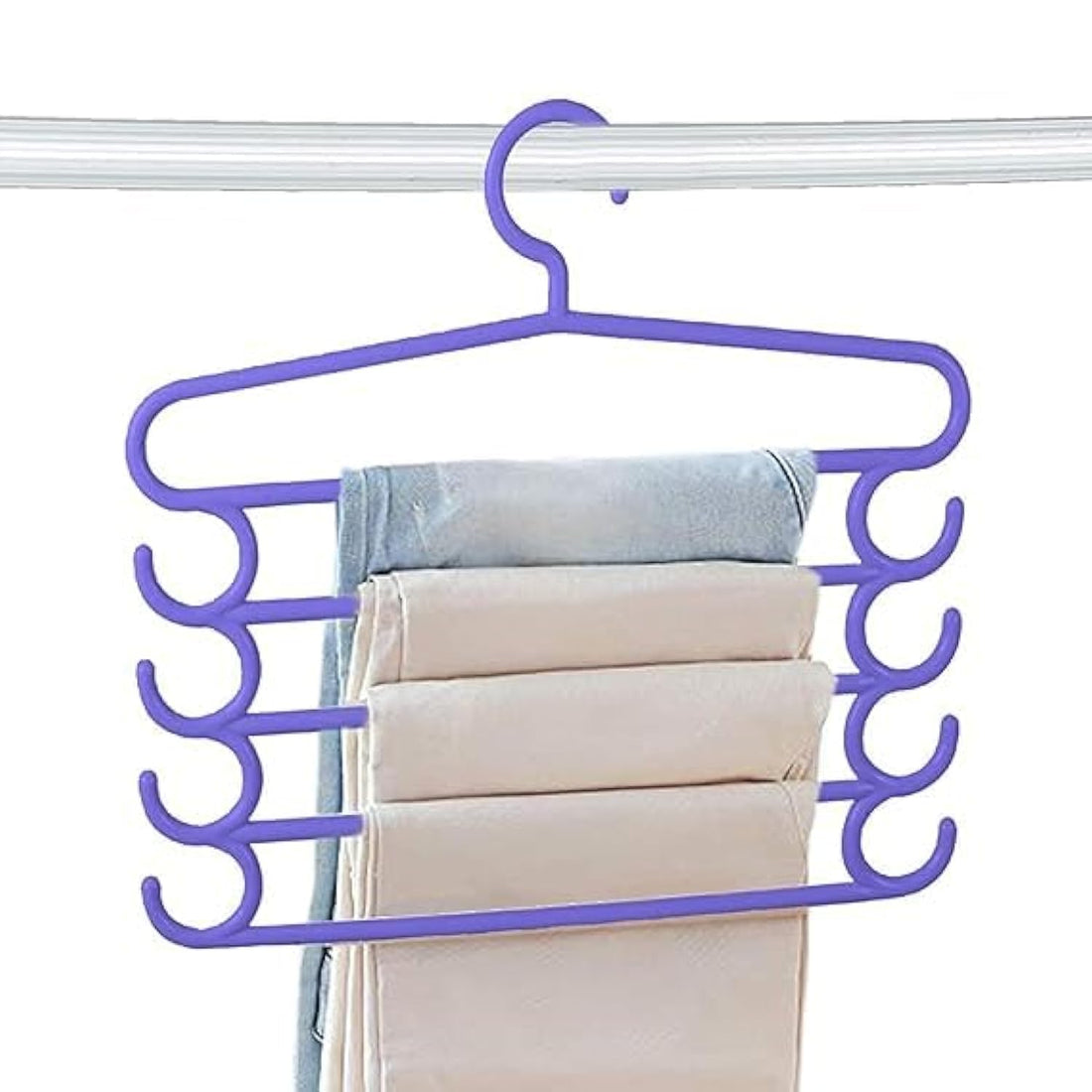 5 Layer Pants Clothes Hanger Wardrobe Storage Organizer Rack,Shirt Hanger Stand,Multifunctional Pants Rack,Hangers for Clothes,Layer Plastic Hangers 32l x 1b x 33h cm (Multicolor)