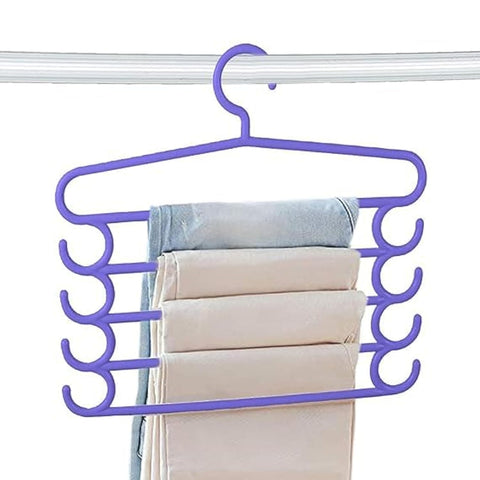 5 Layer Pants Clothes Hanger Wardrobe Storage Organizer Rack,Shirt Hanger Stand,Multifunctional Pants Rack,Hangers for Clothes,Layer Plastic Hangers 32l x 1b x 33h cm (Multicolor)