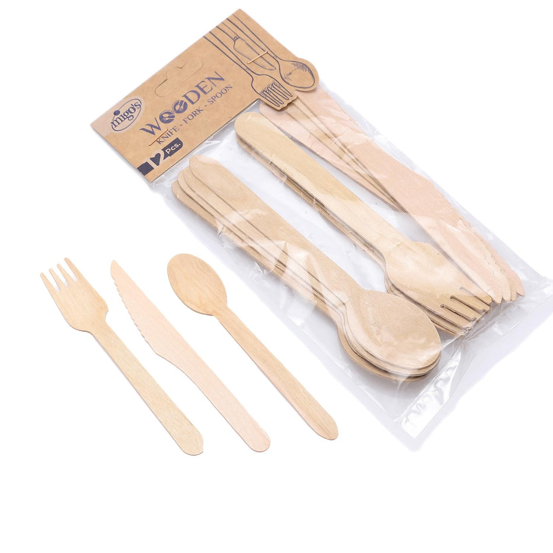 Migo's Wooden Spoon, Fork and Knife 12-Pieces Set