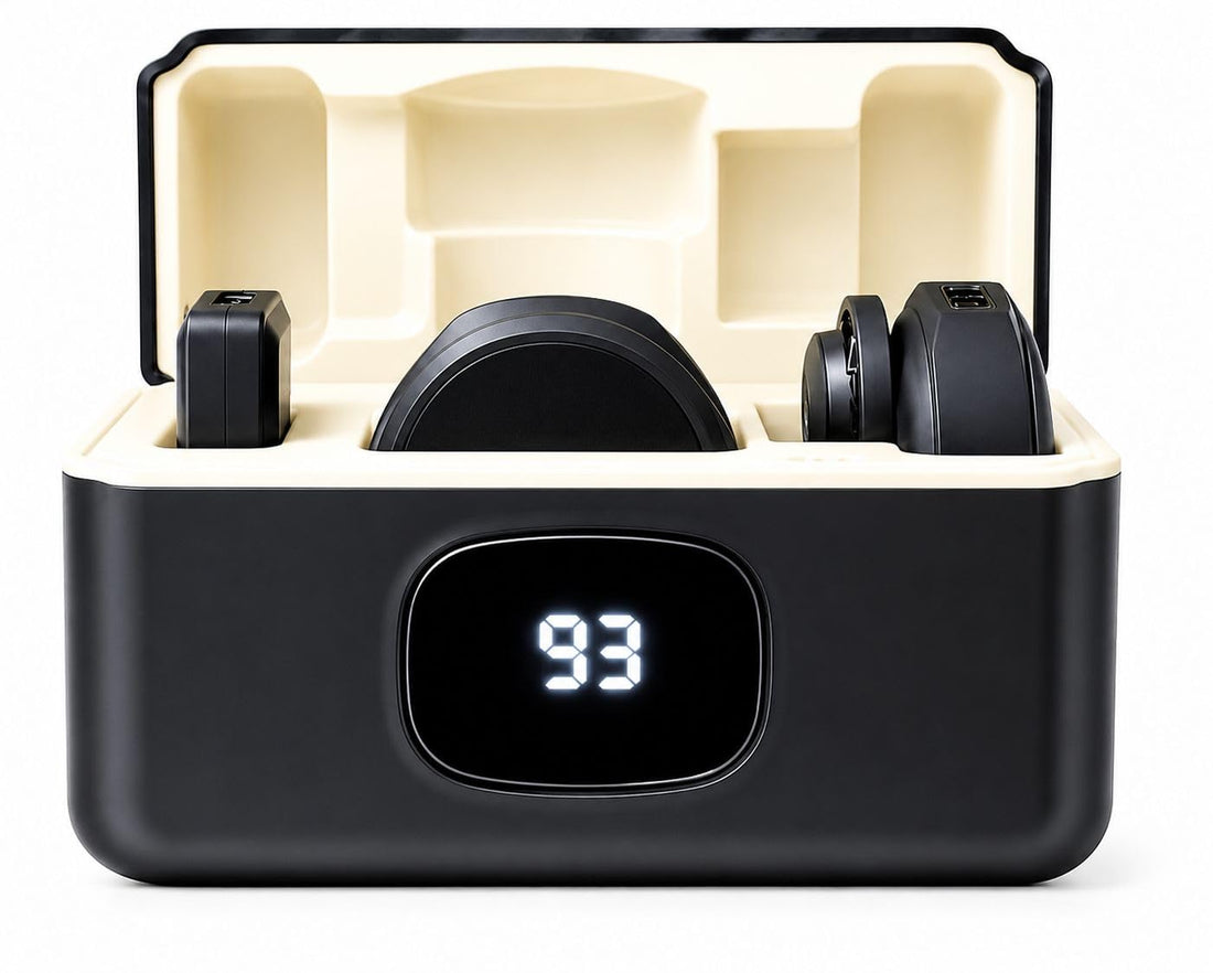 Wireless Microphone (2 Transmitters + 1 Receiver + Charging Case), Wireless Noise Cancelling Microphone, 61M Range, for TikTok, YouTube, Video Recording, Streaming for Camera, iPhone, Android, PC