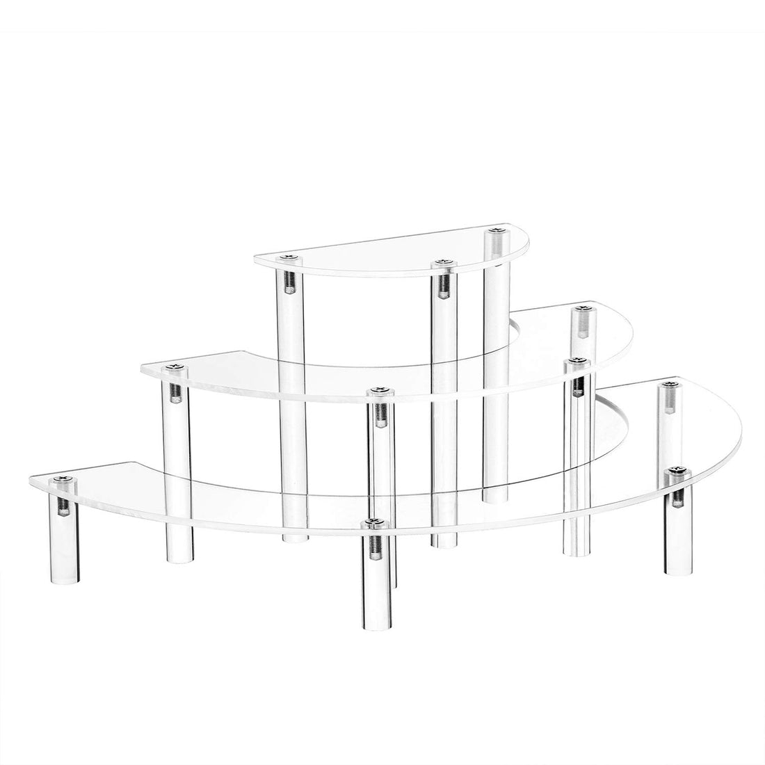 BEST MEDIA 3-Tier Acrylic Display Risers, Clear Half-Moon Step Riser Stand for Cupcakes, Collectibles, Dessert Tables and Product Showcases, Elegant Multi-Level Organizer, Clear
