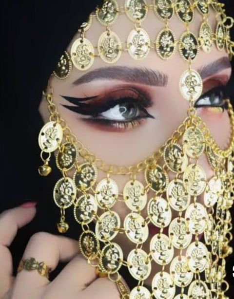 Gold Face Mask Arabic Style Coins Pendant Gold Chain Belly Dance Costume Accessory