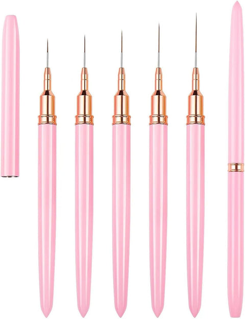 5Pcs Art Liner Brushes, Painting Nail Art Brush Set,Fine Polish Thin Nail Pen Set Nail Art Pens for Long Lines, Thin Details, Fine Drawing(5/8/12/20/25mm)