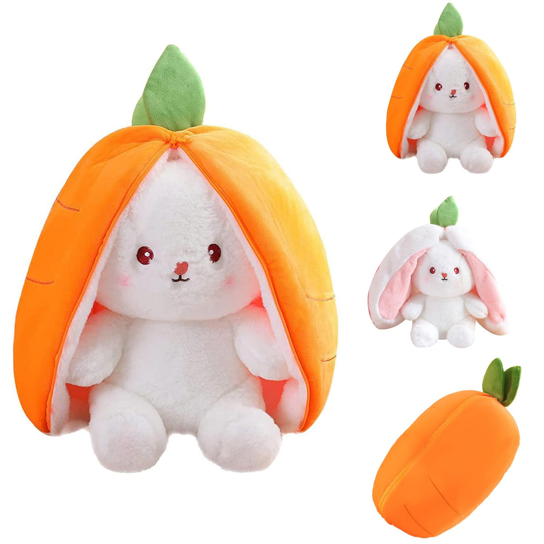 Soft Lovely Bunny Plush Toys, Reversible Bunny Stuffed Animal Plushie Pillow, for Kids (Carrot Orange, 11 Inch)