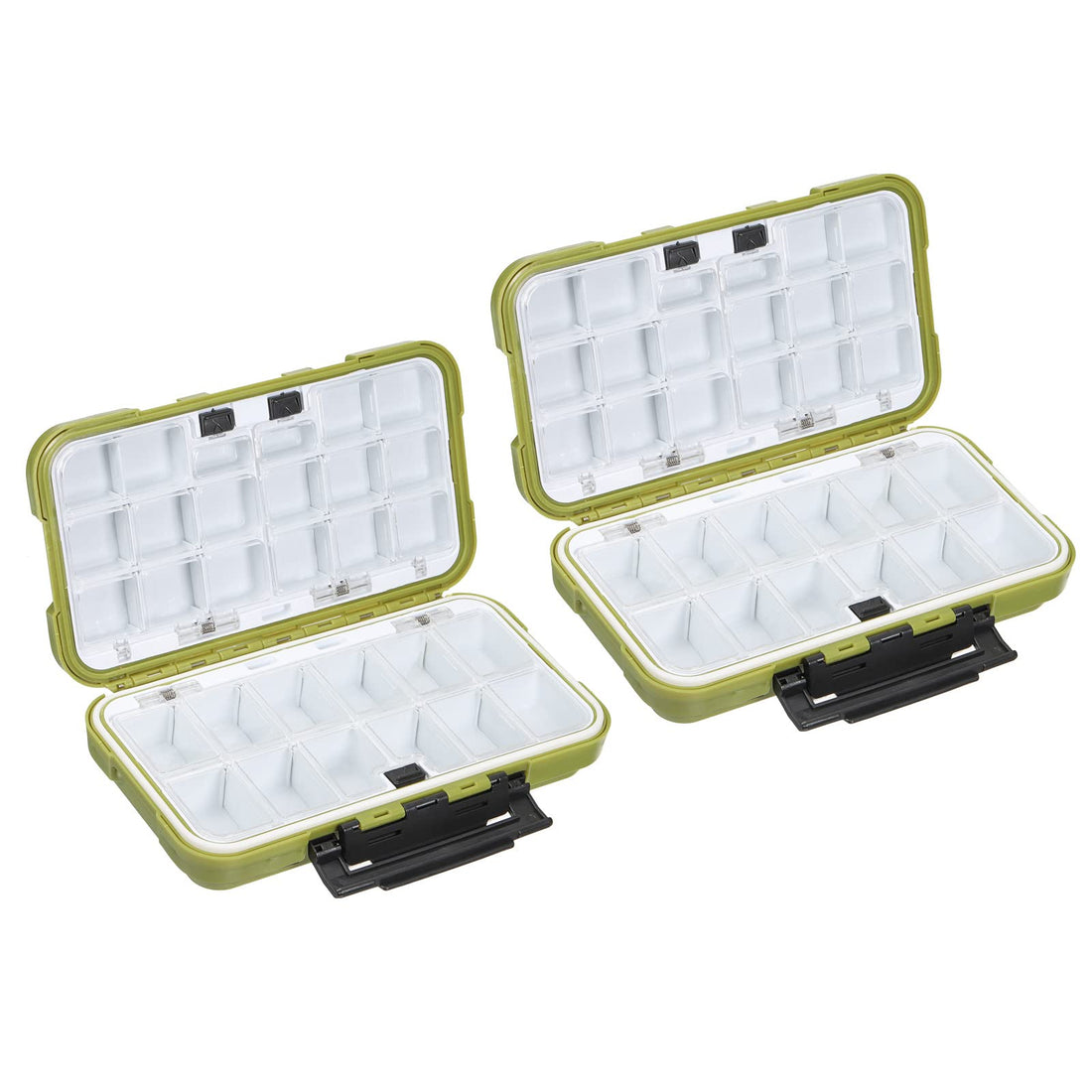 PATIKIL Waterproof Fishing Lure Box, 2 Pack Plastic Two-Sided Fish Tackle Bait Storage Container, Green