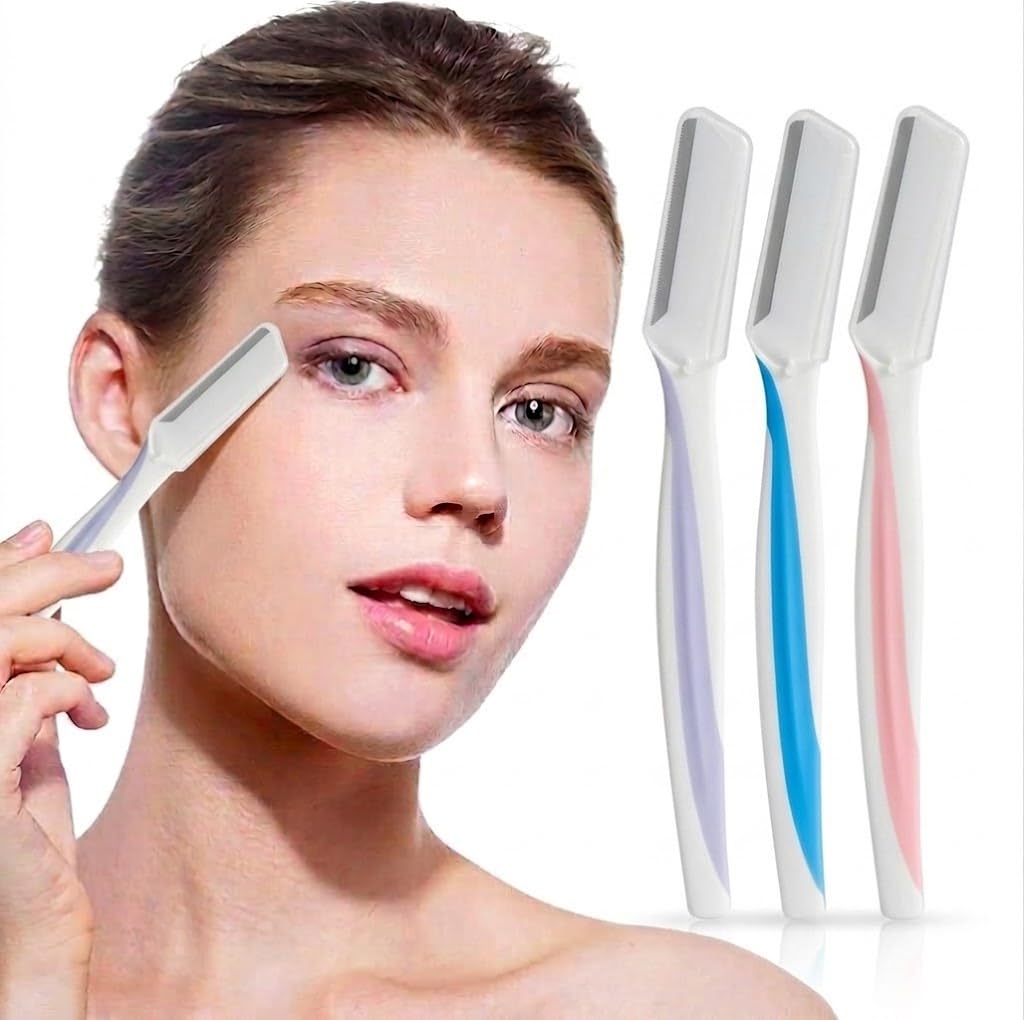 3pcs eyebrow trimmers with sliding cover, Ergonomic Eyebrow Shaper and Facial Razor, for Peach Fuzz, Exfoliating Face Razor, Gentle Skin Exfoliation Blade-MULTICOLOR DESIGN