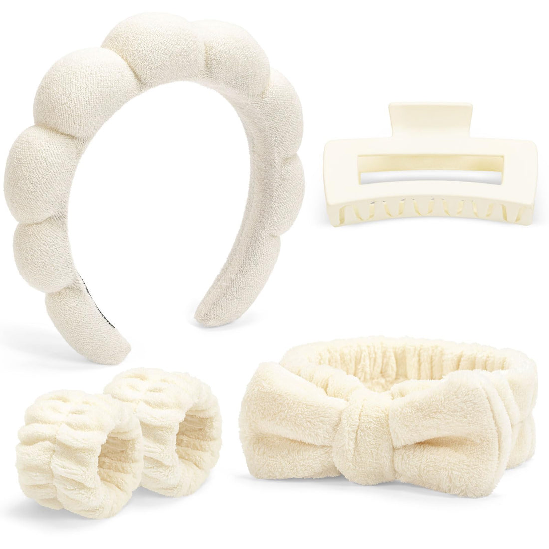 Spa Headbands for Women, 5 Pcs Skincare Headband and Wristband Set for Washing Face Makeup Spa Shower, Hair Bands Accessories (Beige)