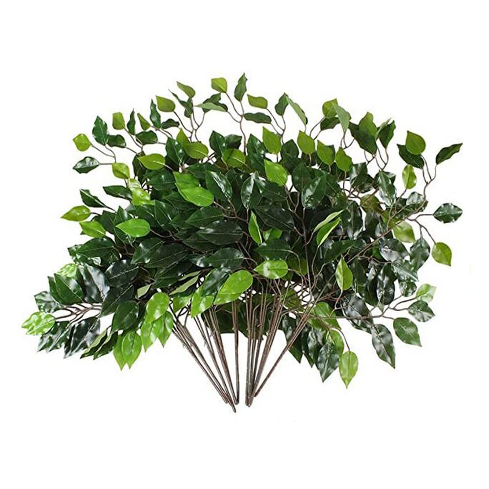 12Pcs Artificial Ficus Leaves Benjamina Tree Branches, Artificial Greenery Wreath Plant for Home Office Indoor Outdoor Porch Décor