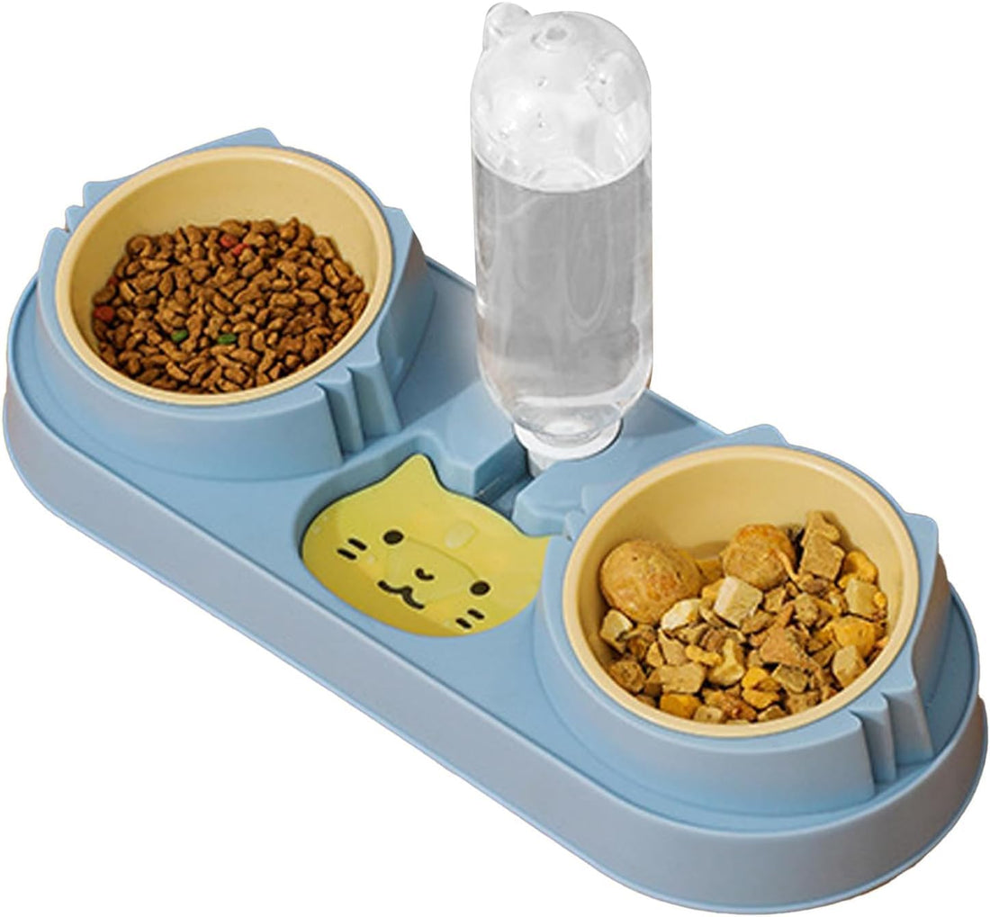 Automatic Cat Dog Food Water Bowl Double Stand with Water Fountain (Blue)