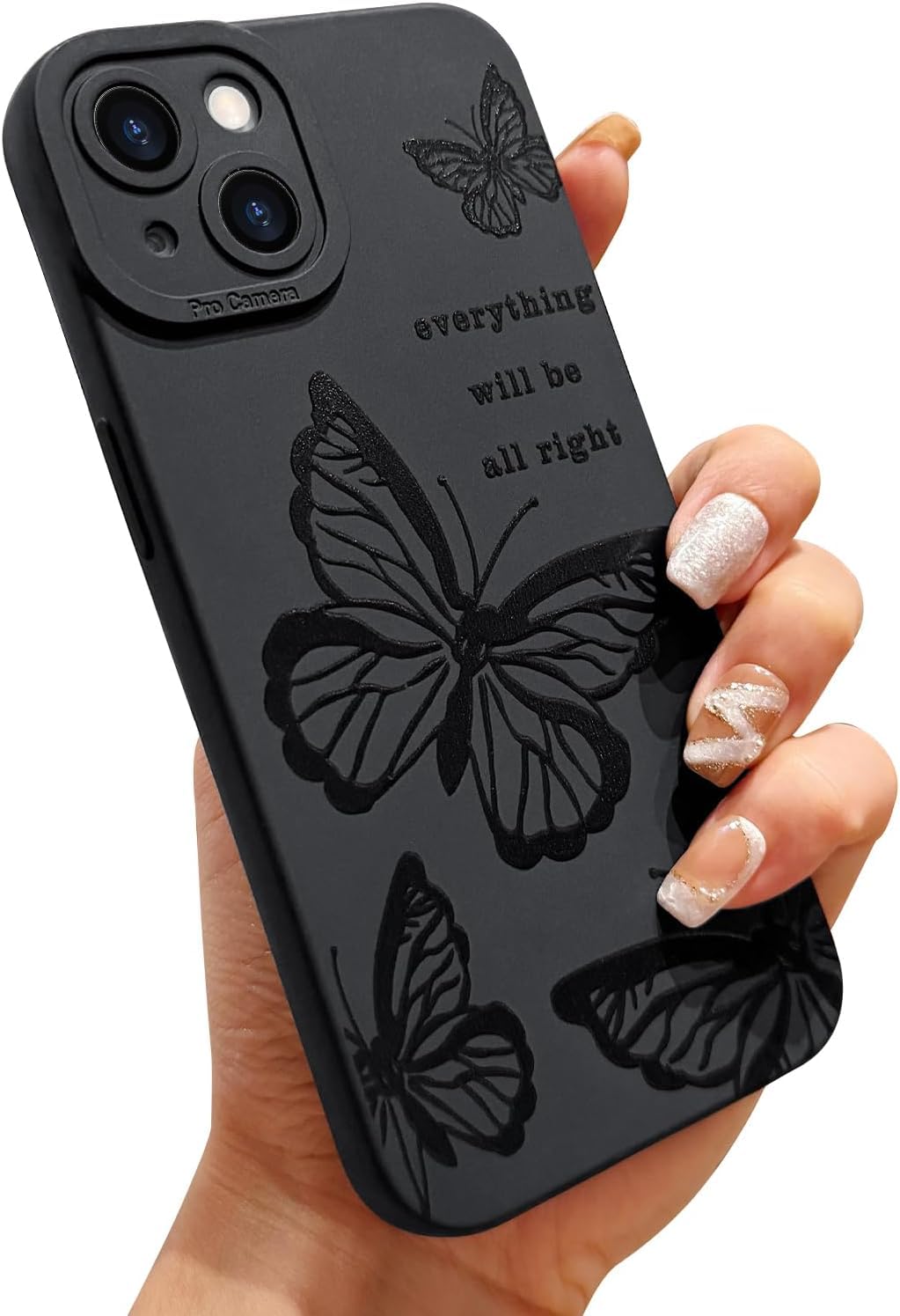 Fekra Compatible for iPhone 16 Case Cute Cool Butterfly Black Design for Girls Women Soft TPU Shockproof Protective Girly for iPhone 16 -Four Butterflies (Butterfly black, iPhone 16)