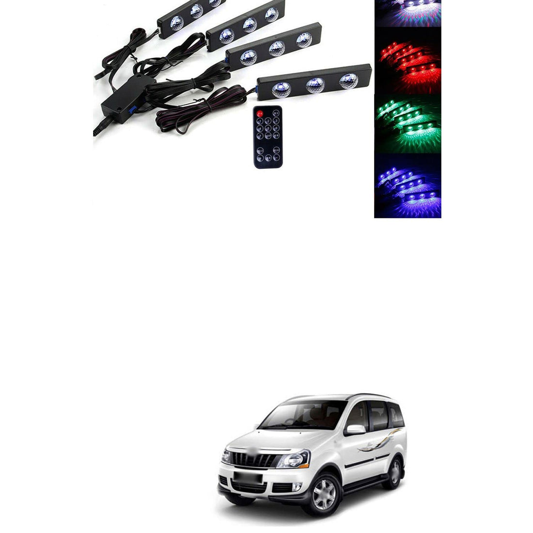 Car Interior LED Lights Under Dashboard Atmosphere Light 7 Color Starry Light with Wireless Remote (Set of 4pc) Compatible with X-ylo