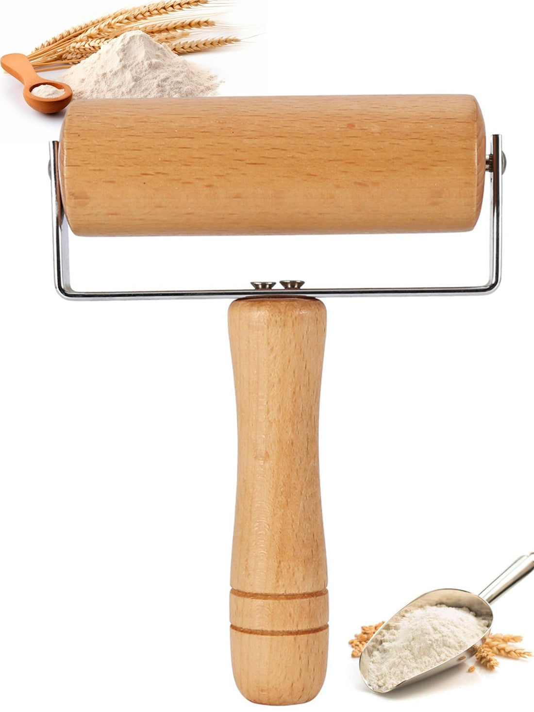 Pizza Rolling Pin, Small Rolling Pin, Non-Stick Wooden Dough Roller for Pastry Tortilla Pizza Cookie Dumpling (Type 2)