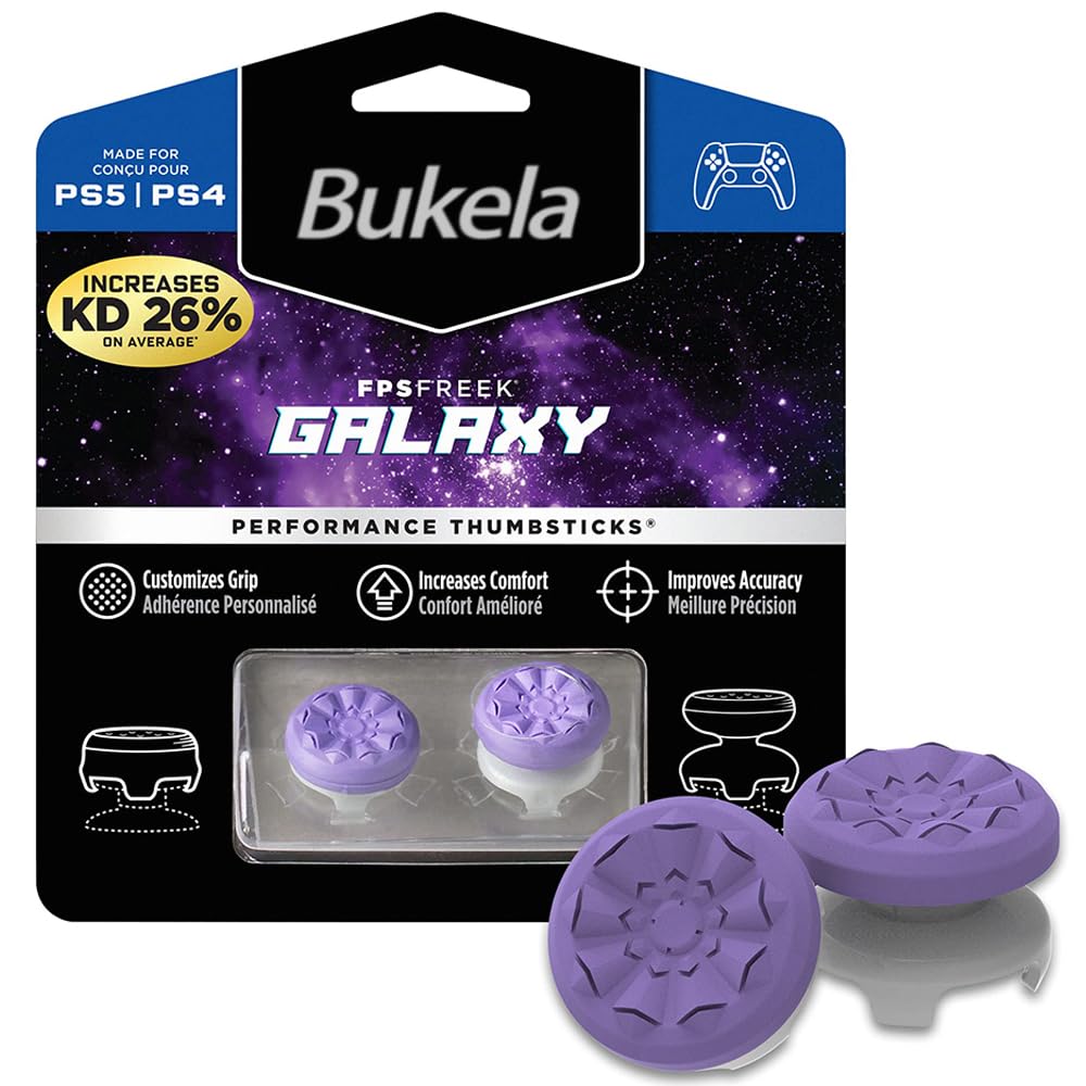 Bukela FPS Freek Galaxy for PlayStation 4 (PS4) and PlayStation 5 (PS5), Compatible Controller Grip Performance, 1 High-Rise, 1 Mid-Rise (Purple)
