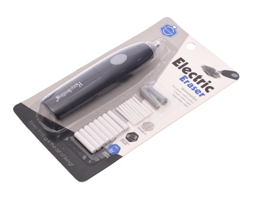 Keep Smiling Electric Eraser Set - Black, Eco-Friendly, Cylinder, ERASER