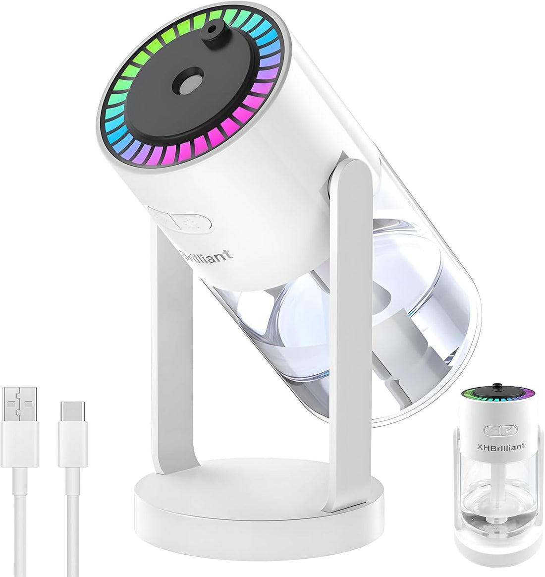 XHBrillianT Multi-functional Starry Sky Humidifier with Oscillating Design, USB Powered, for Bedroom, Car, Office (white)