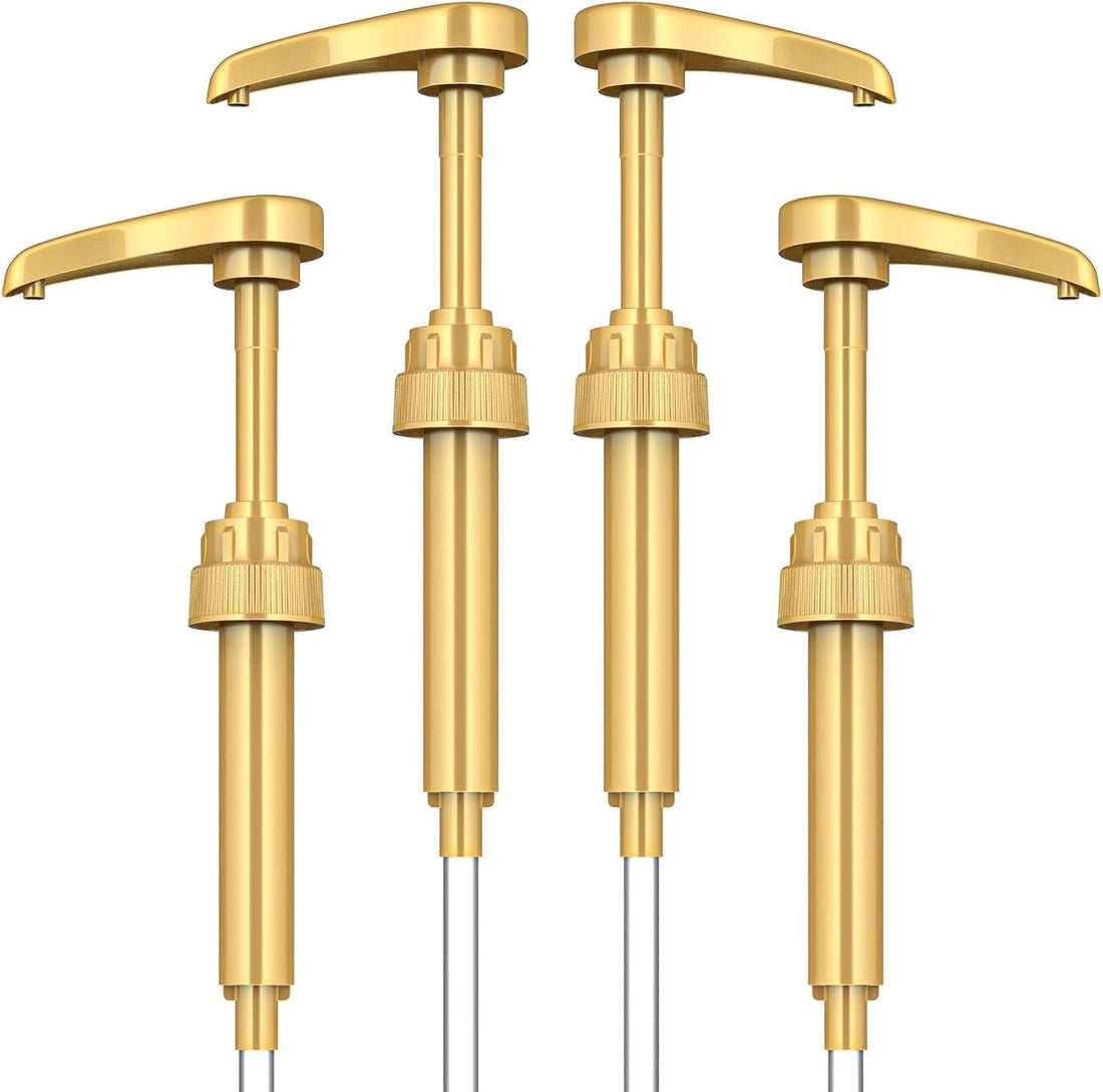 4 PCS Syrup Pump Dispenser, Gold Pumps for Coffee Syrup Bottle