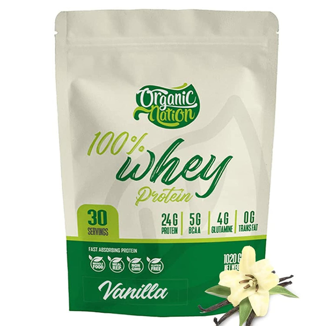 Organic Nation | Whey protein | Helps with muscle building | No fat Gaining | Meal Replacement | Endless Power | Ideal for Athletes | Diet Friendly | 1020g | 24g Protein | Vanilla