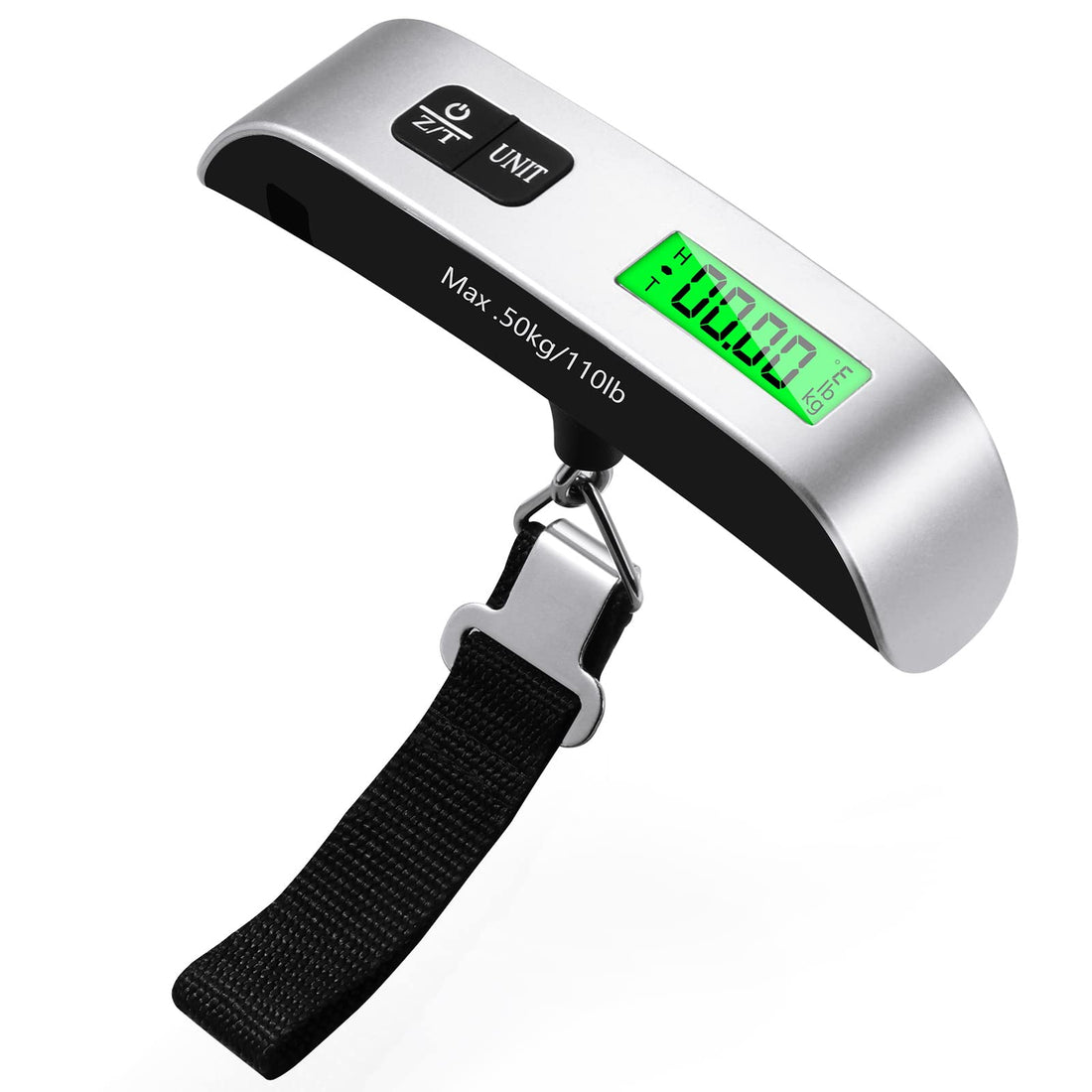 Blendura Luggage Scale, Portable Digital Travel with Temperature Sensor, Hanging Scale, Tare Function, Practical for Travel, Outdoor, up to 50 kg, Silver
